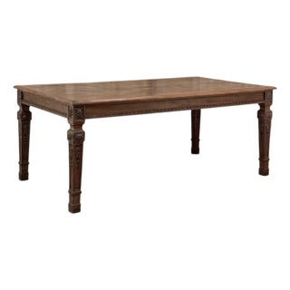 French Louis XVI Style Walnut Dining Table With Parquetry Top For Sale