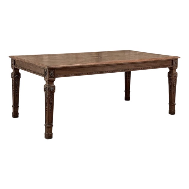 French Louis XVI Style Walnut Dining Table With Parquetry Top For Sale
