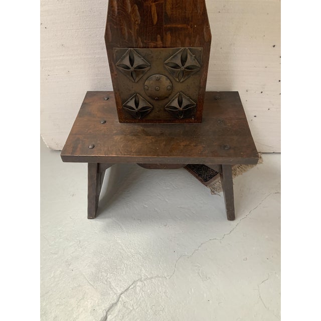 Brutalist Art wooden and metal footed cabinet Metal front with riveted decoration Good condition Dimensions: H 132 x W 42...