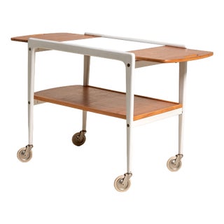 White Thea Trolley with Teak Inserts by Yngve Ekström for Swedese, 1950s For Sale