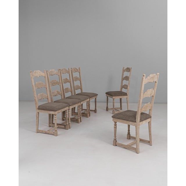 20th Century Belgian Upholstered Oak Ladderback Oak Dining Chairs - Set of 6 For Sale - Image 16 of 18