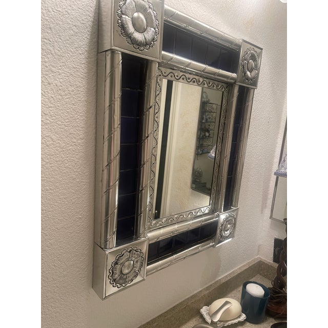 Not Yet Made - Made To Order Mexican Blue/Silver Mirror For Sale - Image 5 of 11