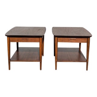Lane Mid-Century Modern Walnut End Tables or Nightstands - A Pair, Oak For Sale