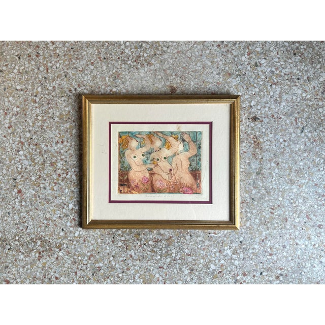 Abstract Vintage Boho Original Abstract Mixed Media Drawing Ink and Watercolor on Paper For Sale - Image 3 of 6