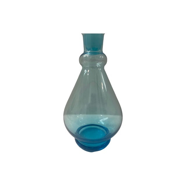 Mid-Century Modern Vintage Mid Century Modern Vintage Small Blue Decanter Bottle With Stopper Hand Blown For Sale - Image 3 of 7
