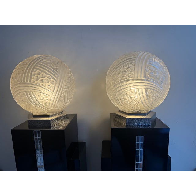 Art Deco Bronze Ball Lamps from Hettier & Vincent Turban, 1930s, Set of 2 For Sale - Image 18 of 18