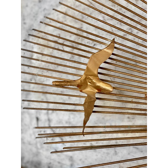 MidCentury Brass Sunburst Birds in Flight Wall Sculpture by William