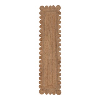3x7Ft. Natural Color Jute Scallop Handmade Bohomian Rug Runner For Sale