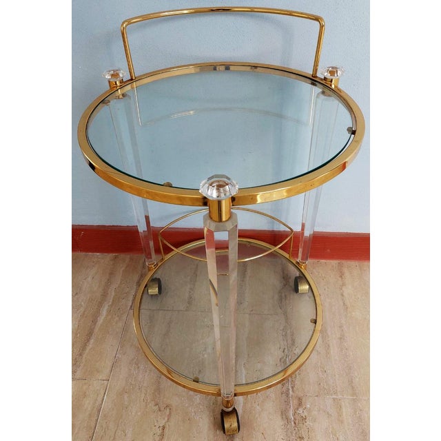 Gold Vintage Drinks Trolley in Glass, 1970s For Sale - Image 8 of 8