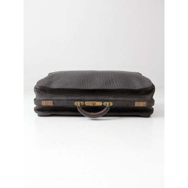 Black Antique 1920s Black Leather Suitcase With Brass Hardware For Sale - Image 8 of 14