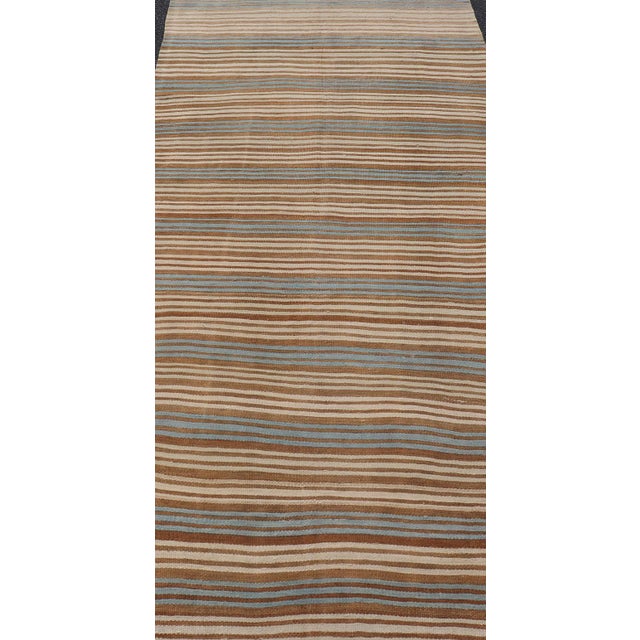 Vintage Hand Woven Turkish Kilim With Stripes in Brown, Cream and Light Blue For Sale In Atlanta - Image 6 of 10