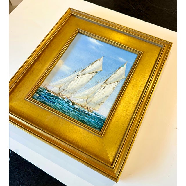 Original Nautical Sailboat Oil Painting in Custom Gold Frame, 14 X 16 by Matt Thomas For Sale - Image 4 of 4