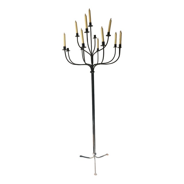 20th-Century Folk Art French Floor Candelabra with Thirteen Lights in Wrought Iron, 1890s For Sale
