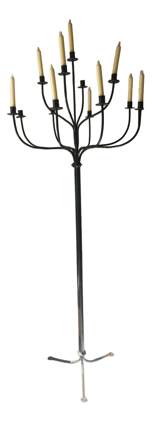 20th-Century Folk Art French Floor Candelabra with Thirteen Lights in Wrought Iron, 1890s