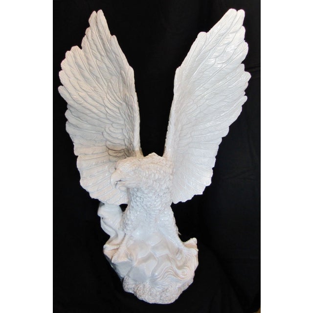 Monumental Italian White Glazed Terra Cotta Eagle Sculpture Circa 1960s For Sale - Image 4 of 17