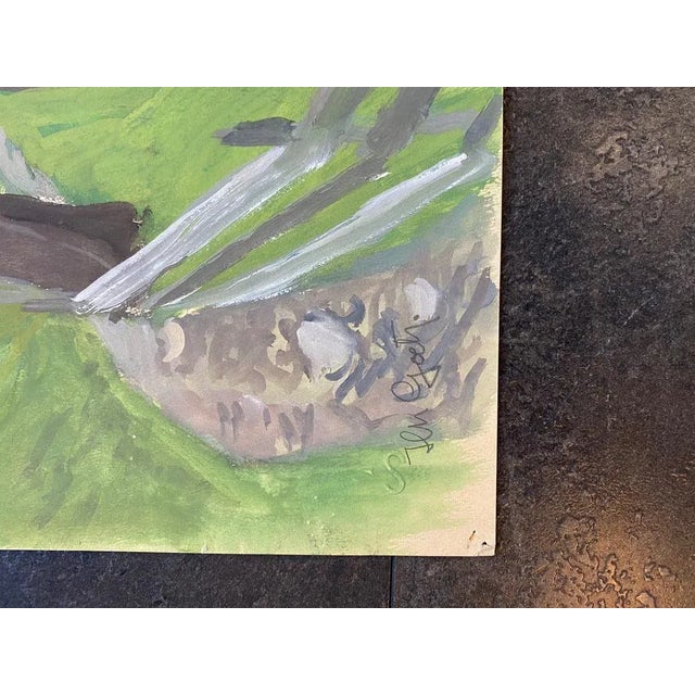 Through the Trees, Gouache on Canvas, in Flawless conditions. Designed 1920 to 1949 This piece has an attribution mark, I...