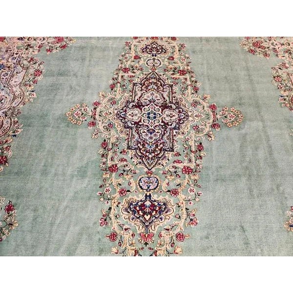 Textile Vintage Oversize Persian Kerman in Floral Pattern in Pale Green, Red, Blue, Pink For Sale - Image 7 of 12