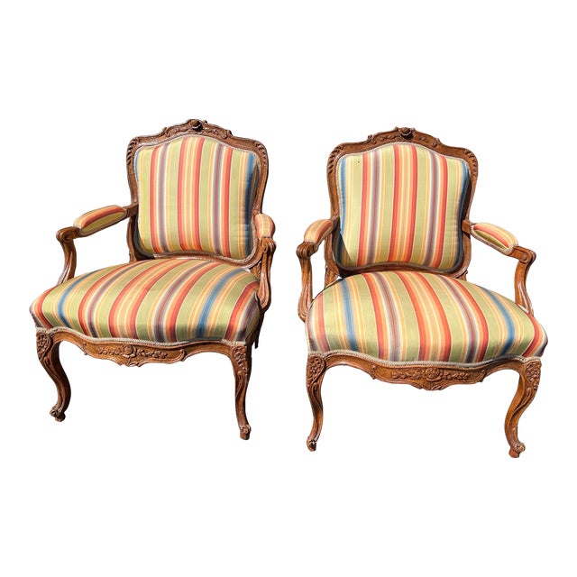Pair of Carved Oak French Louis XV Styled Fauteuils by Don Ruseau, 1960s For Sale