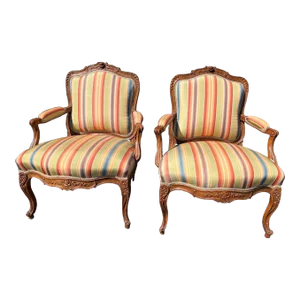 Pair of Carved Oak French Louis XV Styled Fauteuils by Don Ruseau, 1960s