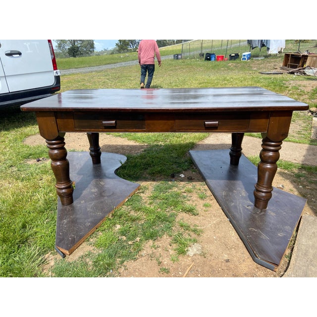 Wood Vintage Rustic Farmhouse Dining Table With Two Benches For Sale - Image 7 of 12