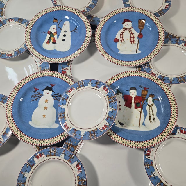Vintage Debbie Mumm Snowman Holiday China- Set of 20 For Sale - Image 18 of 18
