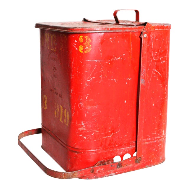 Vintage Industrial Red Metal Trash Can with Flip Top Lid Chairish