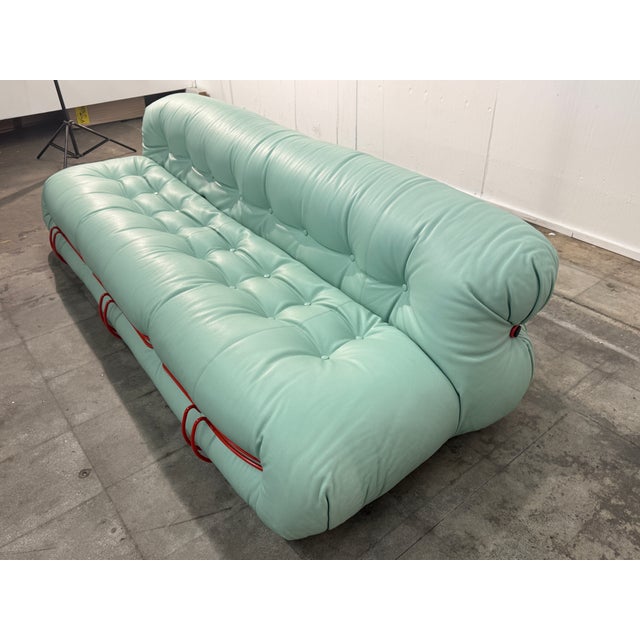 Soriana Sofa by Afra & Tobia Scarpa for Cassina, Upholstered in Soft Mint Green Leather For Sale - Image 9 of 10