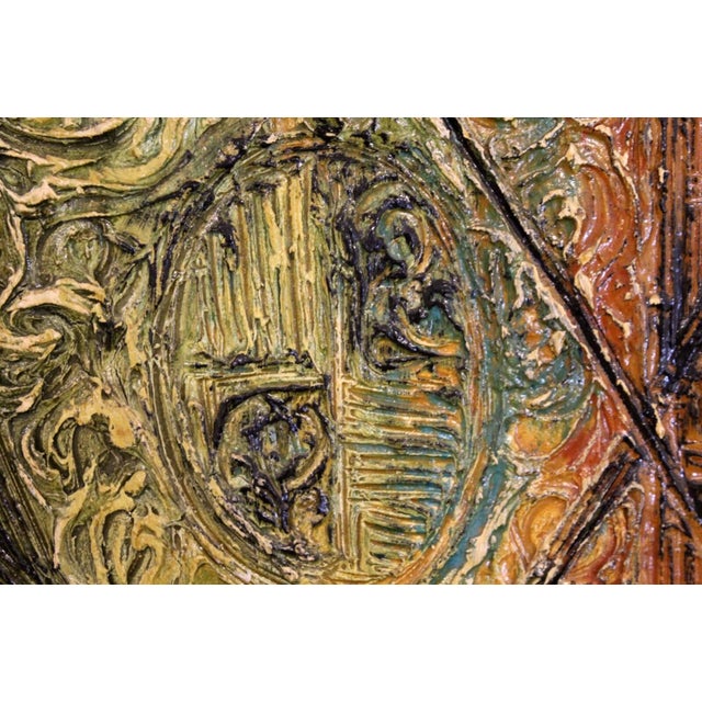 Burnt Orange Van Hoople Family Crest Mid Century Modern Textured Painting on Board Framed For Sale - Image 8 of 9