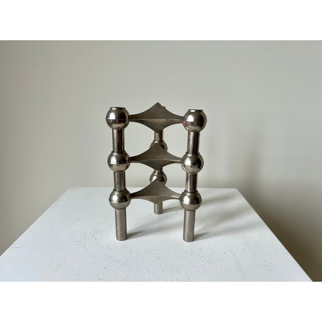 Set of 3 vintage chrome candle holders designed in the 1960s by Werner Stoff for Hans Nagel These modular candleholders...