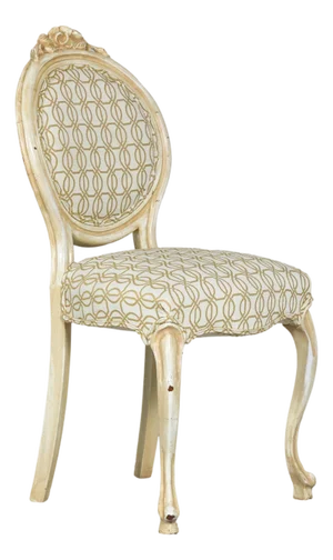 Vintage Louis XV-Style Side Chair with Floral Carving and Patterned Fabric