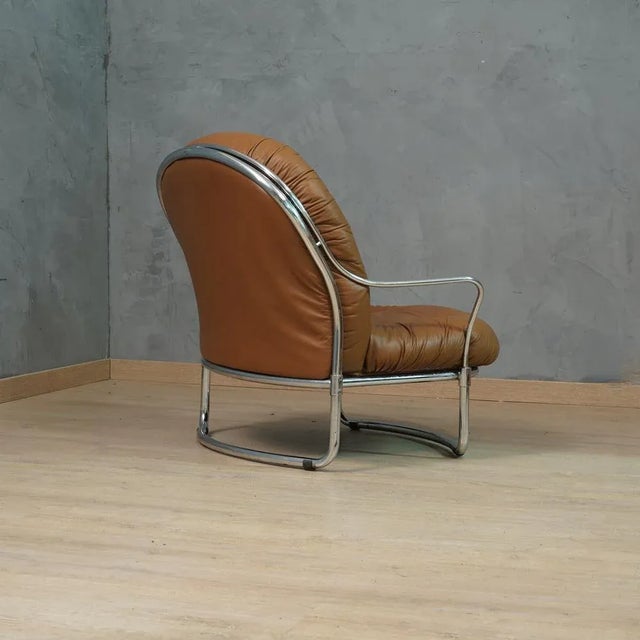 1960s Model 915 Armchair in Chrome and Brown Leather by Carlo de Carli for Cinova, 1969 For Sale - Image 5 of 9