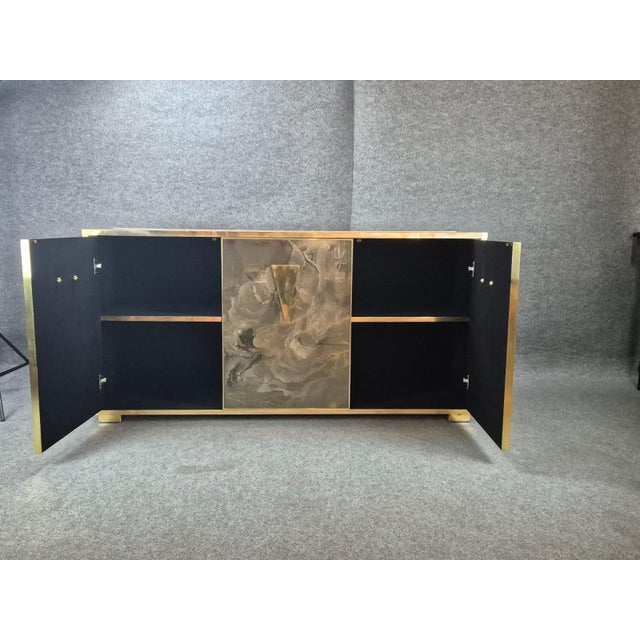 Wood Marbled Glass Sideboard with Brass Triangle Handles from Justfurnituress SRL For Sale - Image 7 of 11
