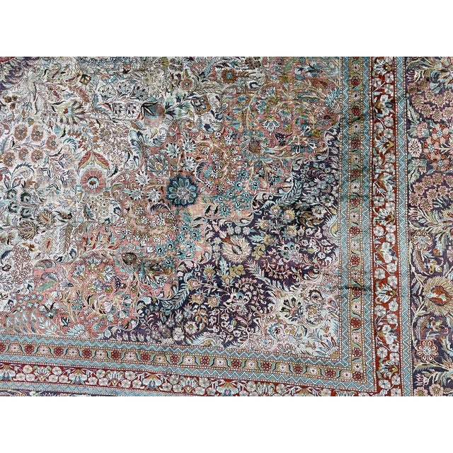 A Stunning Vintage Mansion 12' X 18' Size All Silk 400+ Kpsi Persian Qum Pattern Silk Rug For Sale - Image 9 of 12