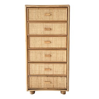 Vintage Rattan Wicker 6-Drawer Dresser, 1960s For Sale