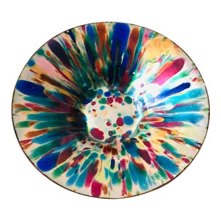 Vintage Mid Century Modern Signed Hester Davis Enamel Over Copper Bowl For Sale