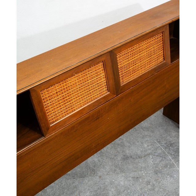 Mid Century Modern Headboard Bed Frame Full Size Cane Doors Walnut Vintage MCM For Sale - Image 11 of 11