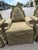 4 Dining Chairs Upholstered in velvet Nancy Corzine Fabric. The armchair features a high, arched scalloped back, rolled...