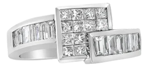 14K White Gold 1 1/2 Cttw Invisible-Set Princess and Channel-Set Baguette Diamond Geometric Bypass R