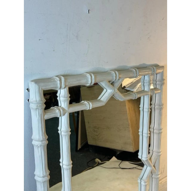 Modern 1980s White Faux Bamboo Mirror in the Manner of Serge Roche For Sale - Image 3 of 10