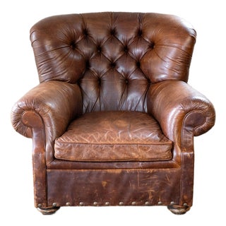 Restoration Hardware Churchill Cigar Leather Writer's Chair For Sale