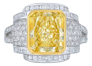 Platinum Art Deco Yellow 3.87 Ct Certified Yellow Radiant Diamond Cocktail Ring