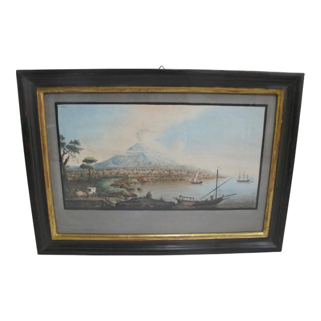Pietro Fabris Watercolor Engraving Plate XXXVI View of Mount Etna From Catania For Sale