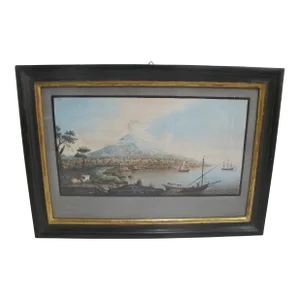 Pietro Fabris Watercolor Engraving Plate XXXVI View of Mount Etna From Catania