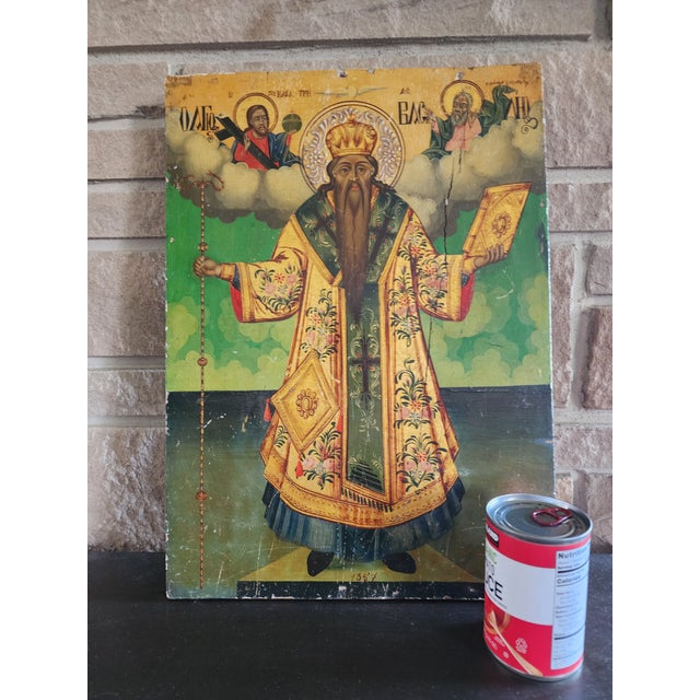 Wood Antique Orthodox Painting of Saint Haralambos For Sale - Image 7 of 9