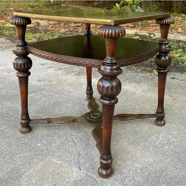 English Antique English Walnut End Table With Brass Top For Sale - Image 3 of 12