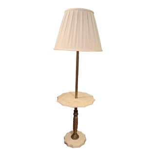 Vintage French Neoclassical Style Stone Floor Lamp With Table | Barley Twist Column | Louis XVI Influence For Sale