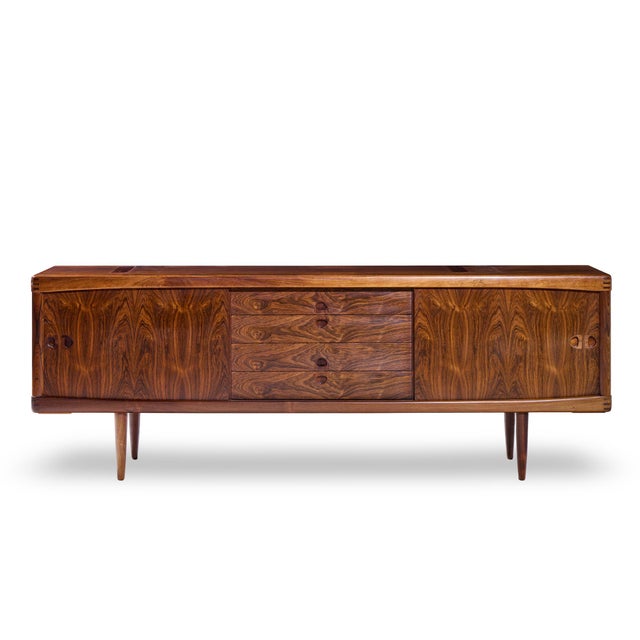 H.W. Klein for Bramin Mid Century Danish Rosewood Credenza This credenza measures: 88.5 wide x 18 deep x 31.5 inches high...