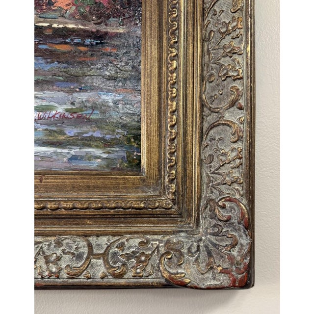 Late 20th Century Original Oil on Canvas of Countryside Bridge and Garden For Sale - Image 10 of 10