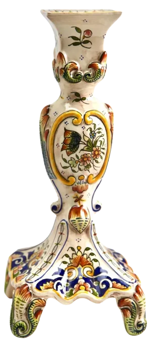 Hand-Painted Faience Candleholder, Rouen, 1900s