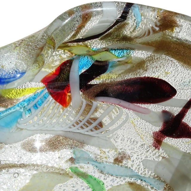 Glass Vintage Murano Silver Leaf Confetti Cut Canes Ribbons Italian Art Glass Decorative Heart Shape Bowl For Sale - Image 7 of 13